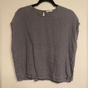 Eileen Fisher Navy linen Gingham Blouse size small